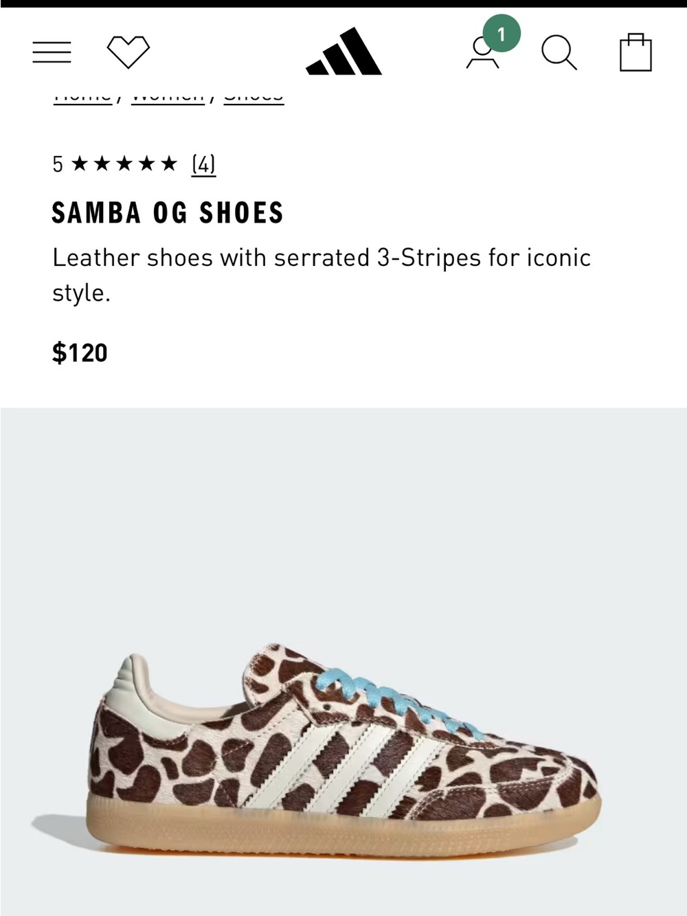 adidas Samba OG Sneakers in Brown Giraffe Print with Light Blue Laces